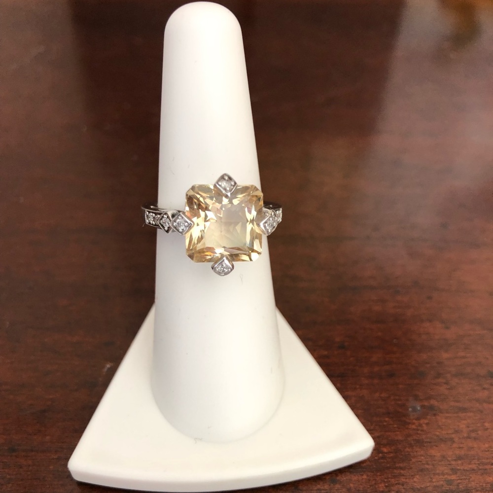 Citrine ring, cushion cut , sterling silver